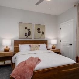 a bedroom with a large bed